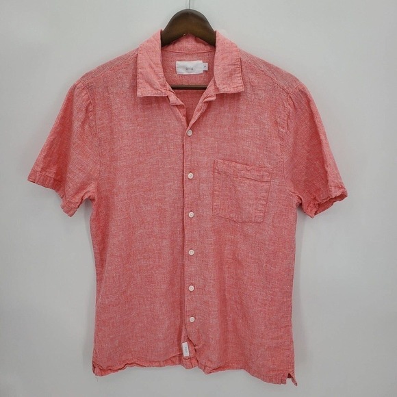 Onia Mens Jack Shirt Button Front Linen Blend Short Sleeves Coral Melon Small - Picture 1 of 4